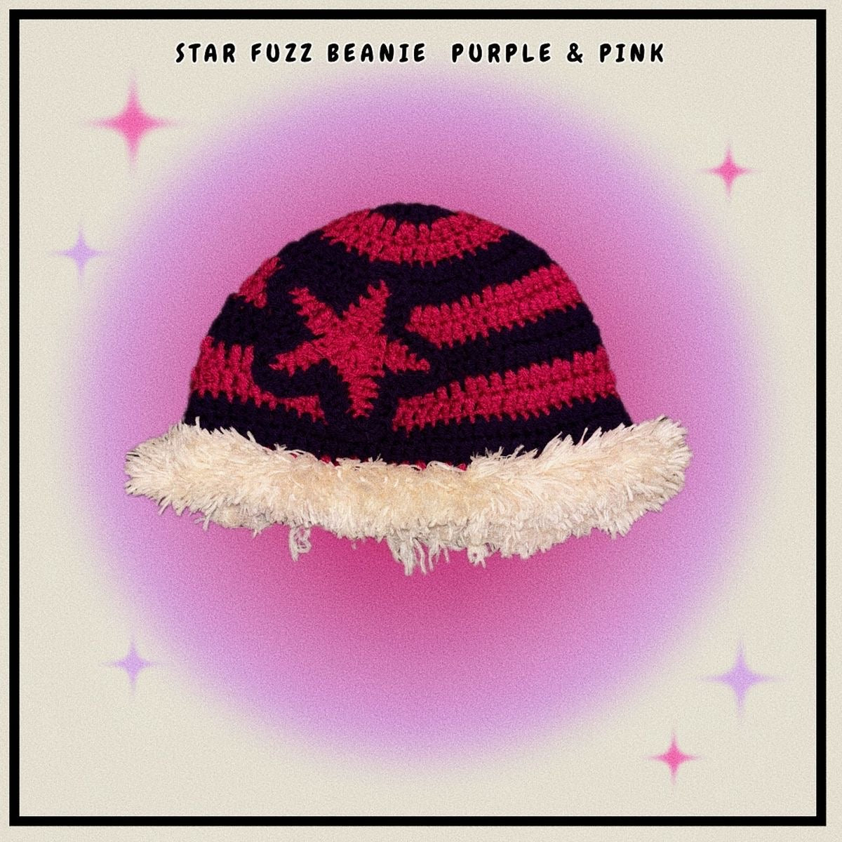 Star Fuzz Beanie Pink & Cream