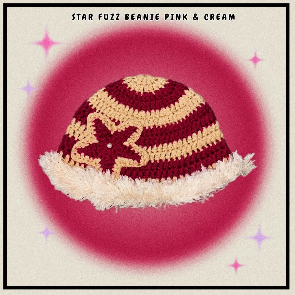 Star Fuzz Beanie Pink & Cream