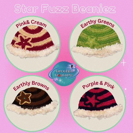 Star Fuzz Beanie Pink & Cream